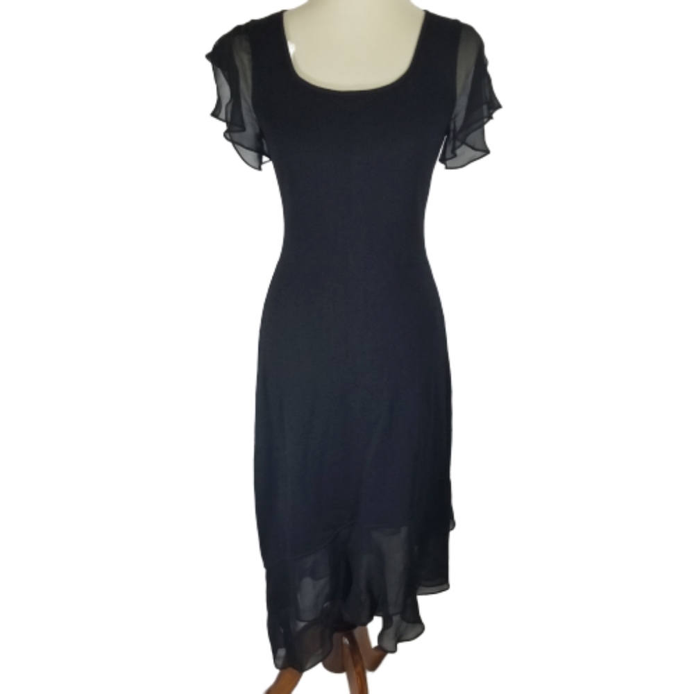 St. John Chiffon trim knit assymetric midi dress 4